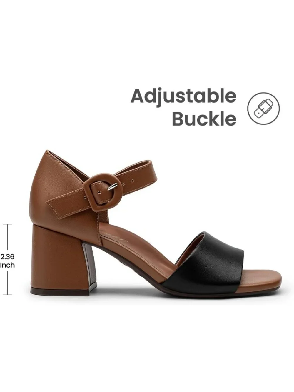 Women's Tan Black Orthopedic Arch Support Low Heel Adjustable Ankle Strap Sandal